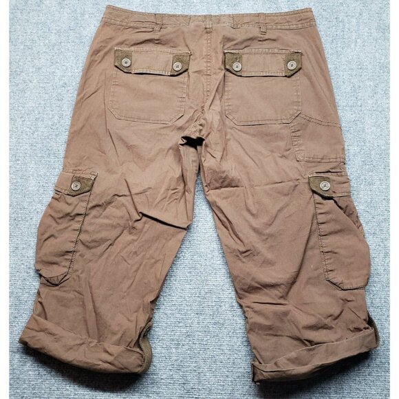 Plugg Jeans Capri Pants Womens 7 Dark Brown Cargo Pockets Button Zip Low Rise - Picture 2 of 10